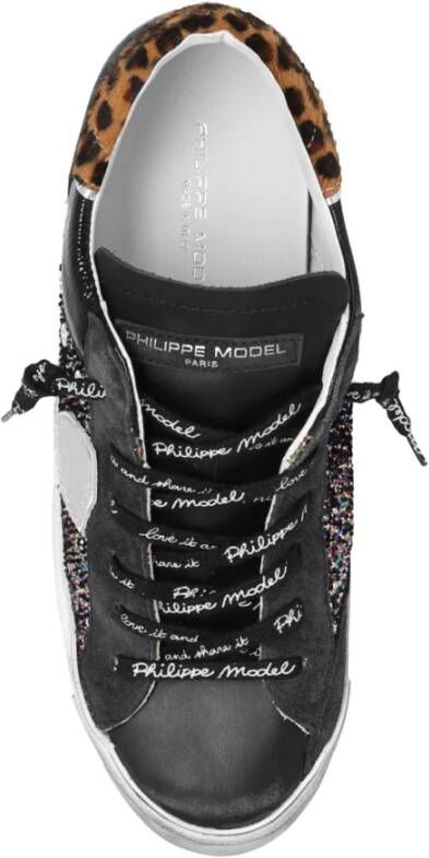 Philippe Model Glitter Multicolor Leren Sneakers Zwart Dames