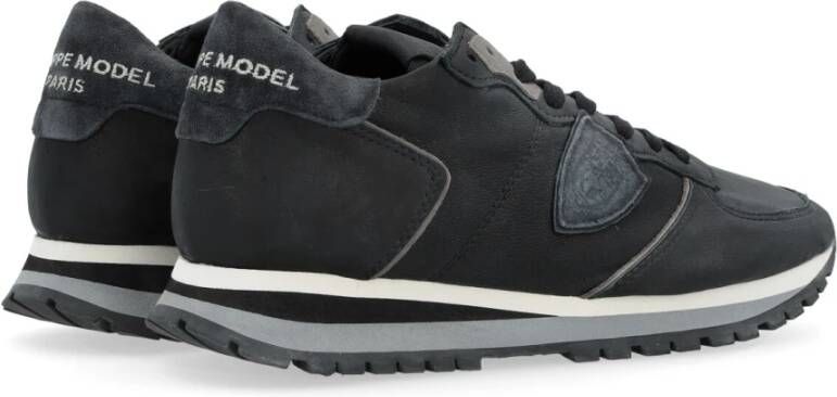 Philippe Model Tropez X Leren Sneakers in Zwart en Grijs Zwart Heren