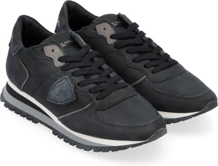 Philippe Model Tropez X Leren Sneakers in Zwart en Grijs Zwart Heren