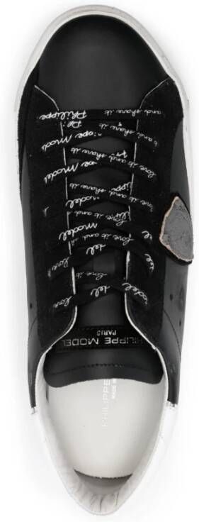 Philippe Model Zwarte Leren Logo-Patch Sneakers Zwart Heren