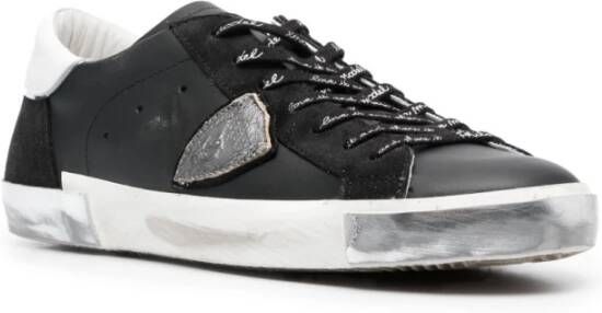 Philippe Model Zwarte Leren Logo-Patch Sneakers Zwart Heren