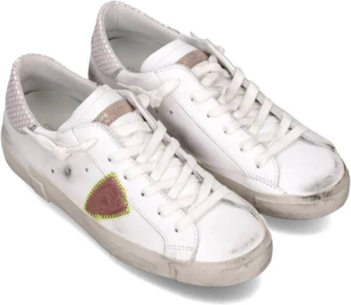Philippe Model Unieke witte leren sneakers met roze python detail