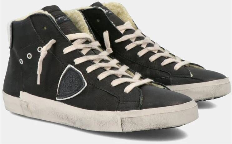 Philippe Model Vintage Gewassen Leren High-Top Sneaker Zwart Heren