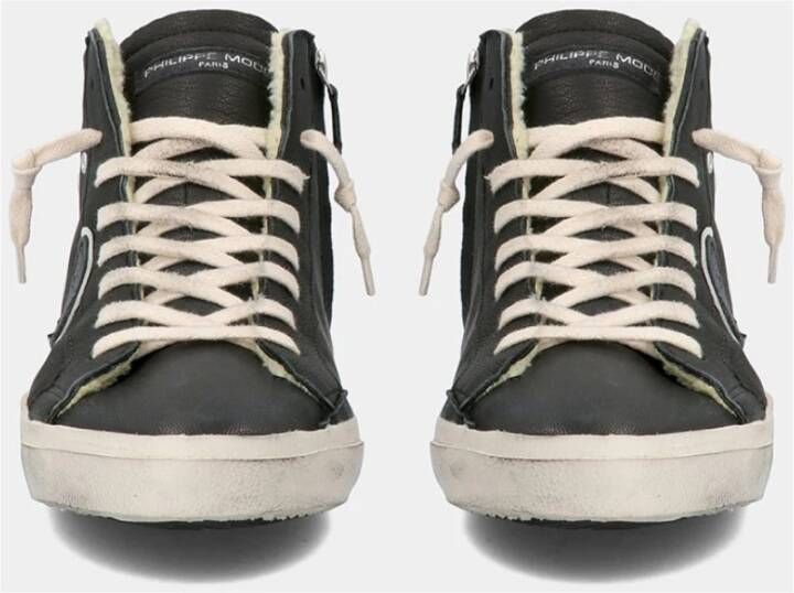 Philippe Model Vintage Gewassen Leren High-Top Sneaker Zwart Heren