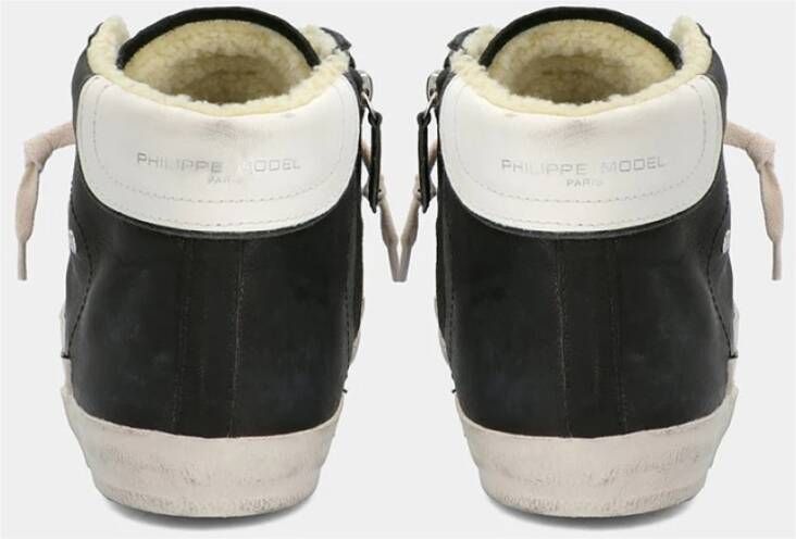 Philippe Model Vintage Gewassen Leren High-Top Sneaker Zwart Heren