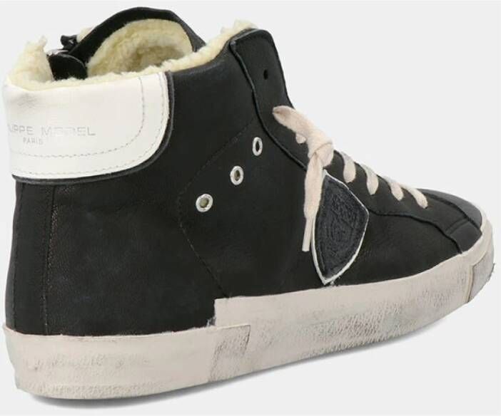 Philippe Model Vintage Gewassen Leren High-Top Sneaker Zwart Heren