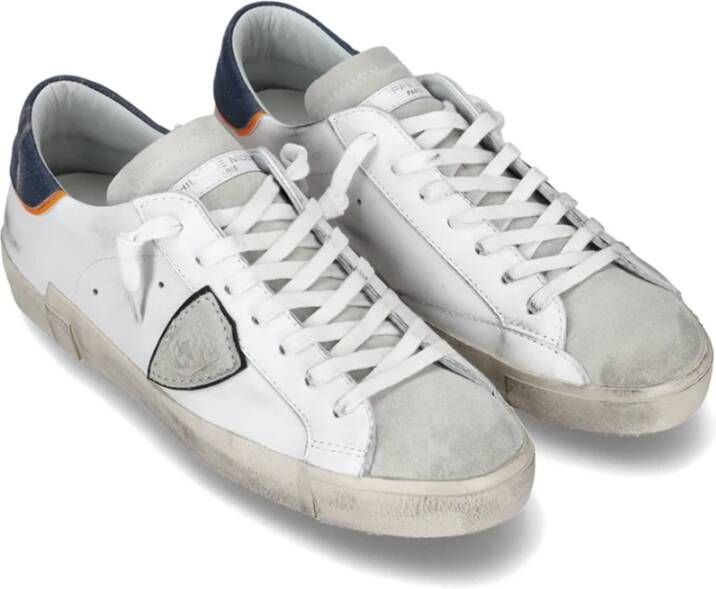 Philippe Model Vintage Leren Sneaker met Suède Neus White Heren