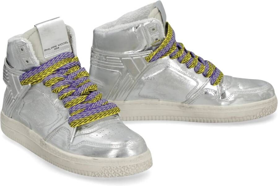 Philippe Model Vintage Metallic Leren Hoge Sneakers Gray Dames