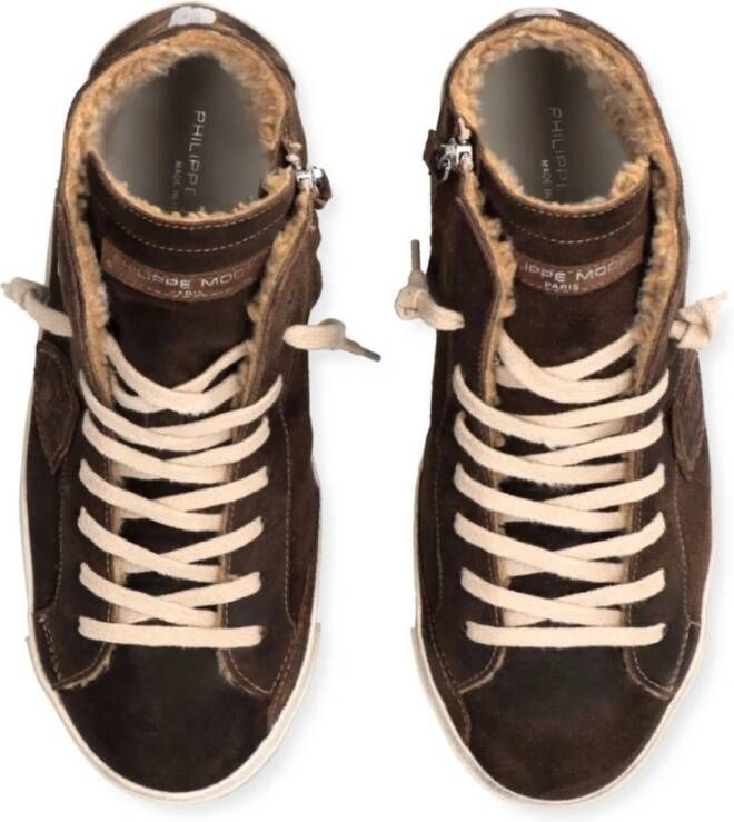 Philippe Model Vintage suède sneakers met teddy voering Brown Heren