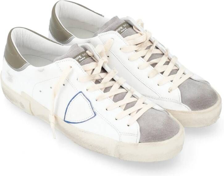 Philippe Model Vintage Witte Lederen Sneaker met Groene Hak White Heren