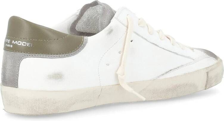 Philippe Model Vintage Witte Lederen Sneaker met Groene Hak White Heren