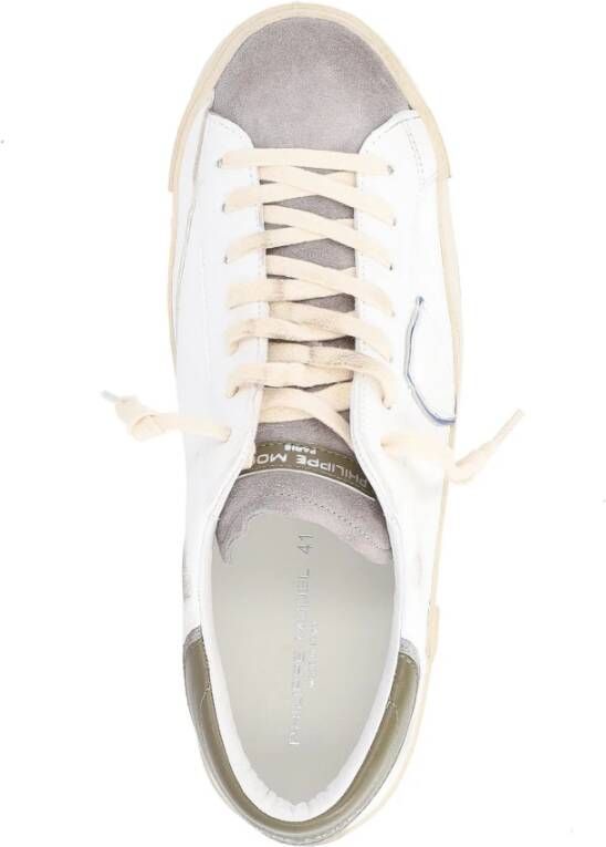 Philippe Model Vintage Witte Lederen Sneaker met Groene Hak White Heren
