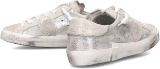 Philippe Model Vintage Zilveren Leren Lage Sneakers