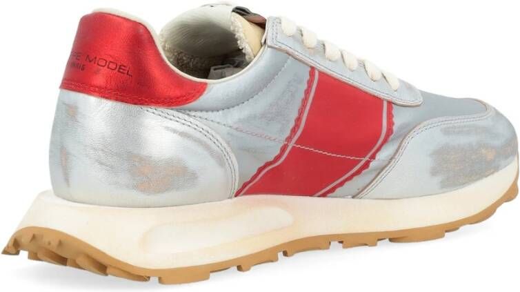 Philippe Model Vintage Zilveren Leren Sneakers Gray Heren