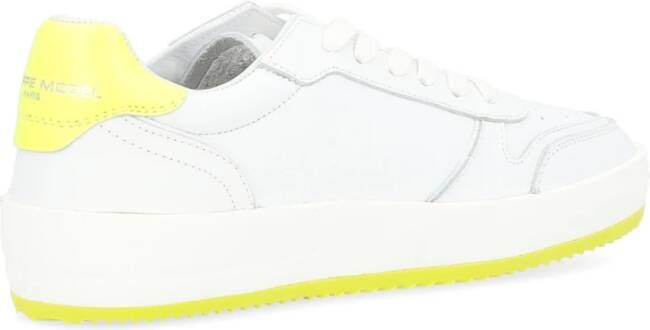 Philippe Model Witte en Fluorescerend Gele Leren Sneaker White Heren