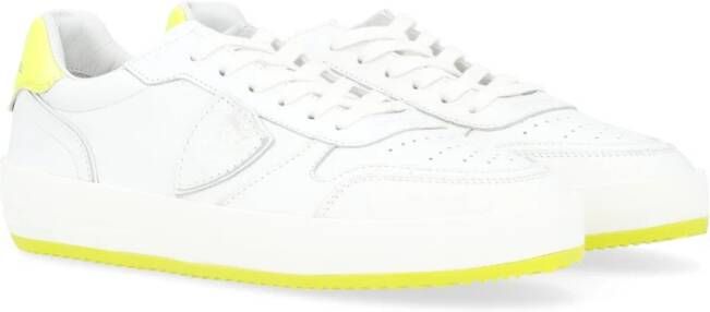 Philippe Model Witte en Fluorescerend Gele Leren Sneaker White Heren