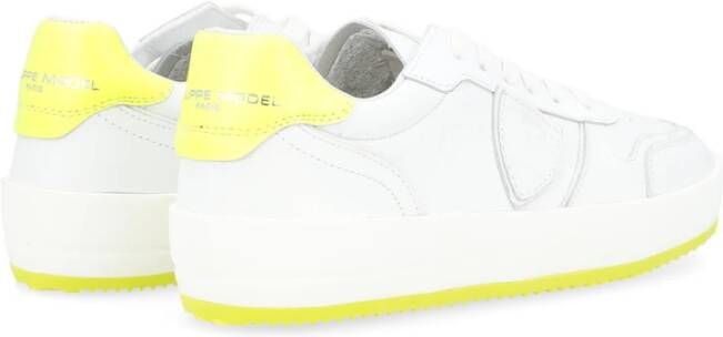 Philippe Model Witte en Fluorescerend Gele Leren Sneaker White Heren