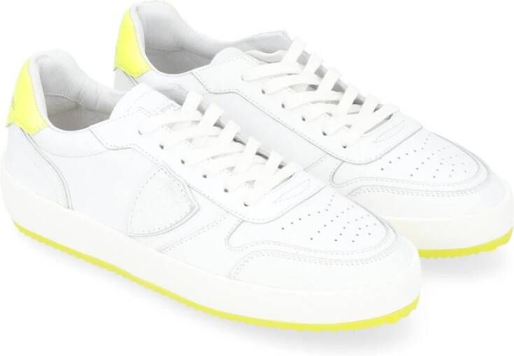 Philippe Model Witte en Fluorescerend Gele Leren Sneaker White Heren