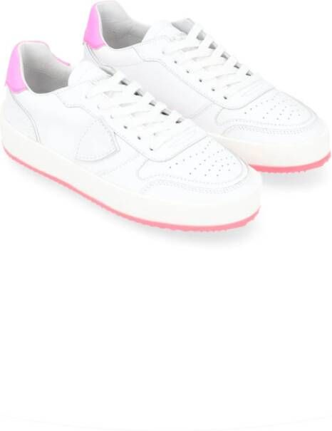 Philippe Model Witte en Fuchsia Leren Sneaker White Dames