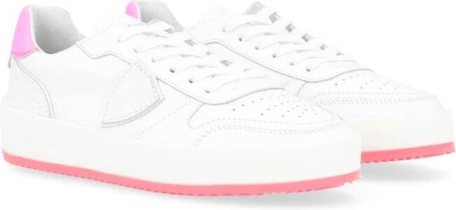 Philippe Model Witte en Fuchsia Leren Sneaker White Dames