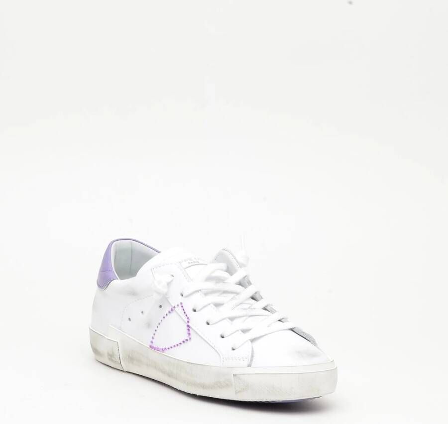 Philippe Model Witte en Paarse Leren Sneakers Wit Dames
