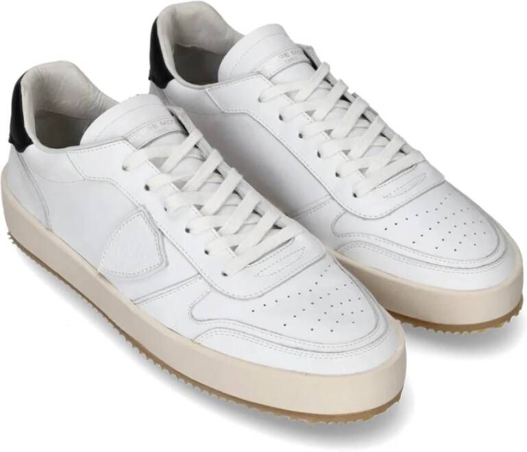 Philippe Model Witte en zwarte leren lage sneakers White Dames