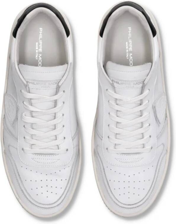 Philippe Model Witte en zwarte leren lage sneakers White Dames
