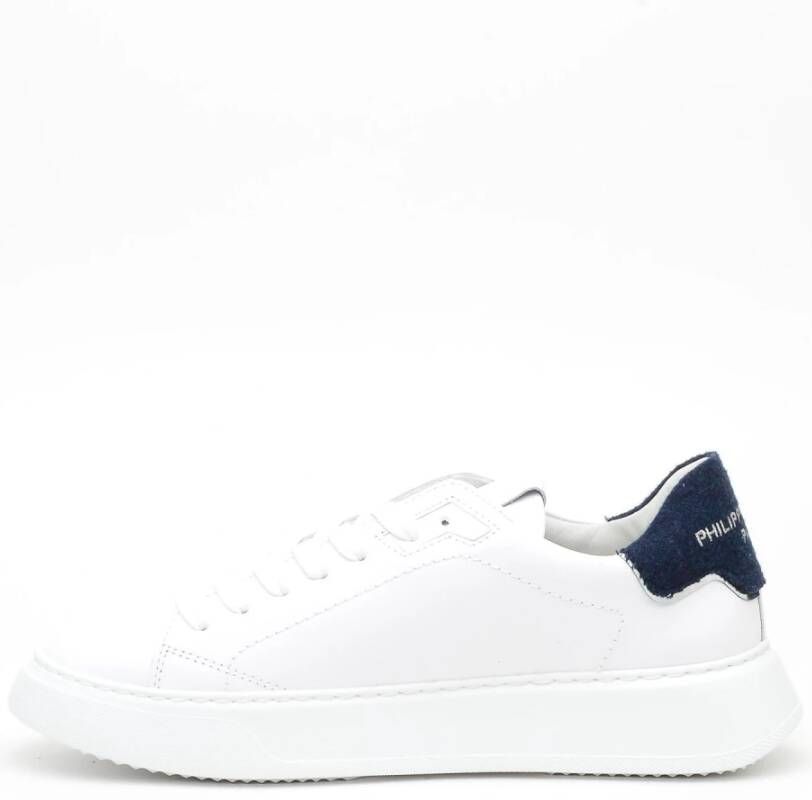 Philippe Model Witte Leren Blauwe Sneakers White Heren