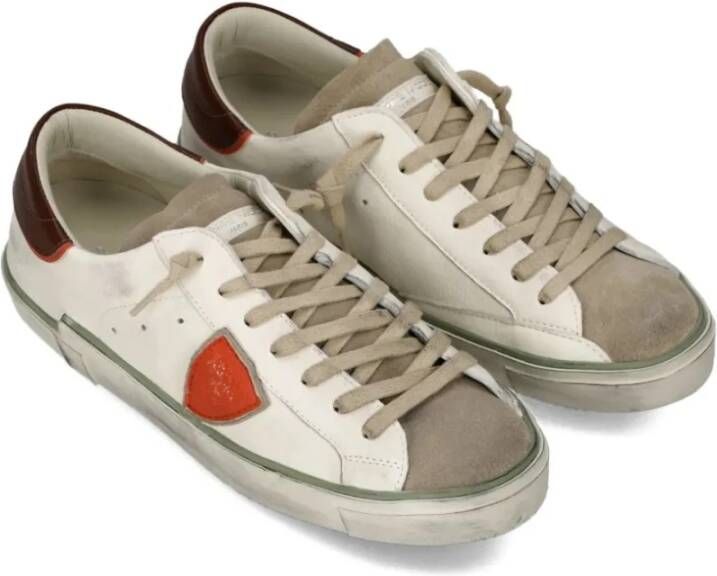 Philippe Model Witte Leren en Stoffen Sneakers