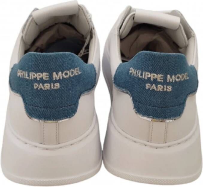 Philippe Model Witte Leren High-Top Sneakers met Denim Spoiler Blue Heren