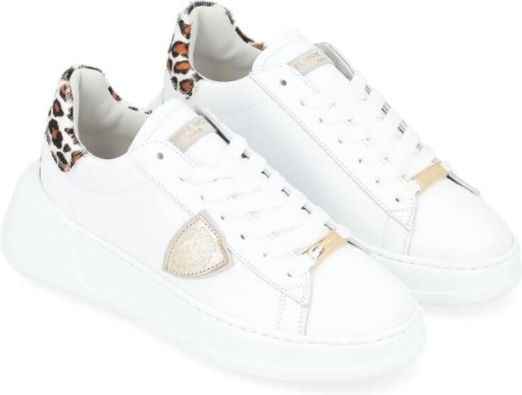 Philippe Model Witte leren lage sneaker met dierenprint details White Dames