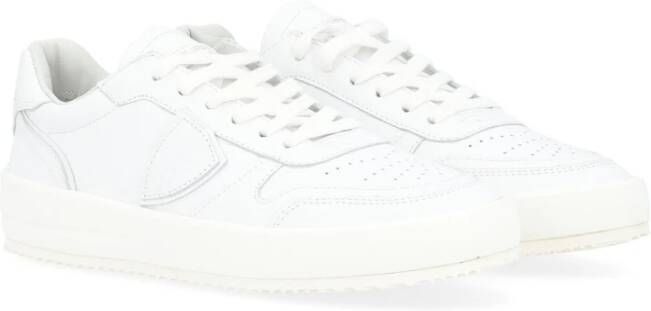 Philippe Model Witte Leren Sneaker met Zilveren Logo White Dames