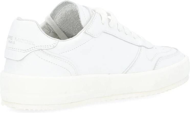 Philippe Model Witte Leren Sneaker met Zilveren Logo White Dames