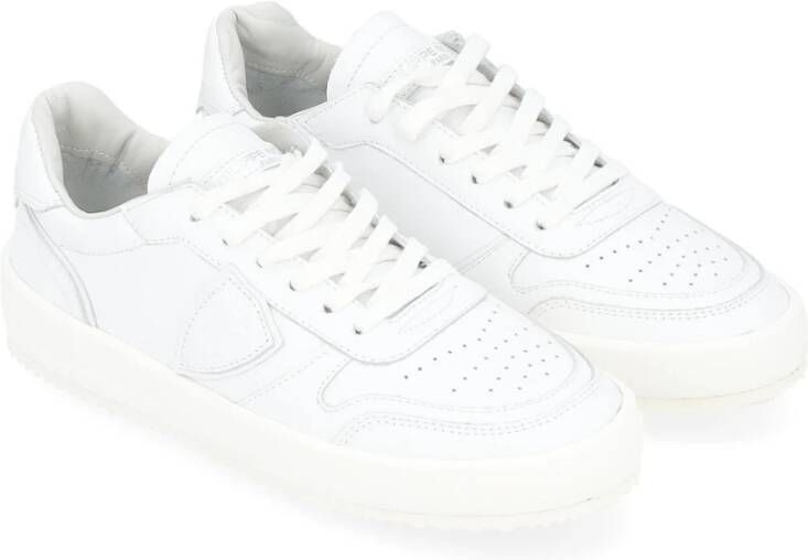 Philippe Model Witte Leren Sneaker met Zilveren Logo White Dames