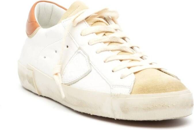 Philippe Model Witte leren sneakers met beige details White Heren