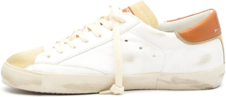 Philippe Model Witte leren sneakers met beige details White Heren