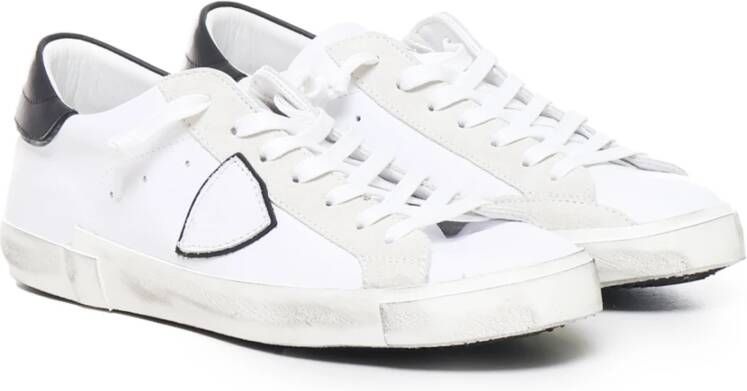 Philippe Model Witte leren sneakers met contrasterende hiel White Heren