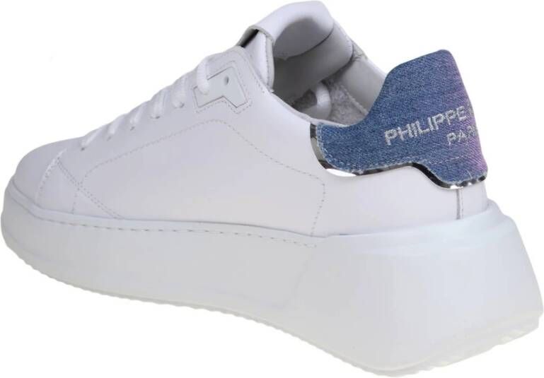 Philippe Model Witte Leren Sneakers met Denim Hak White Dames