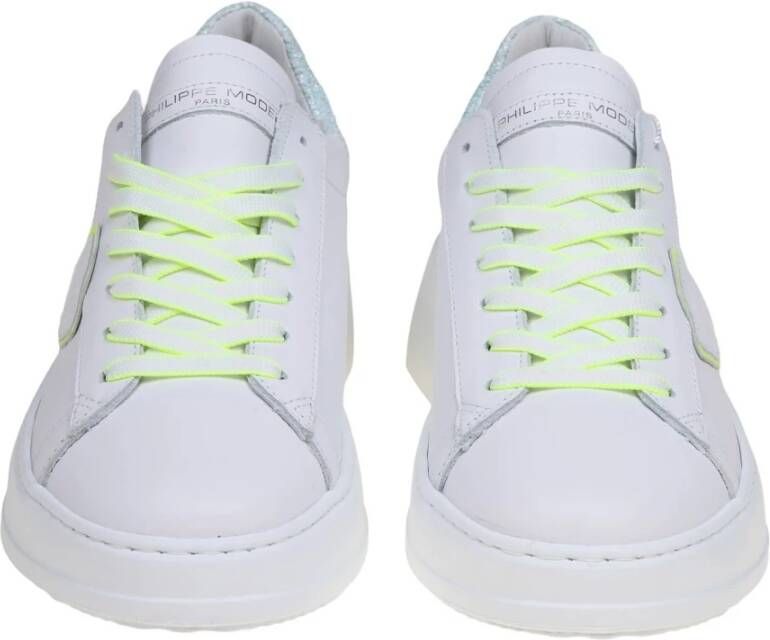 Philippe Model Witte Leren Sneakers met Glitter Hak White Dames