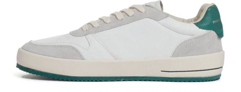 Philippe Model Witte leren sneakers met groene spoiler