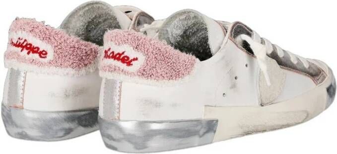 Philippe Model Witte Leren Sneakers met Zilveren Details