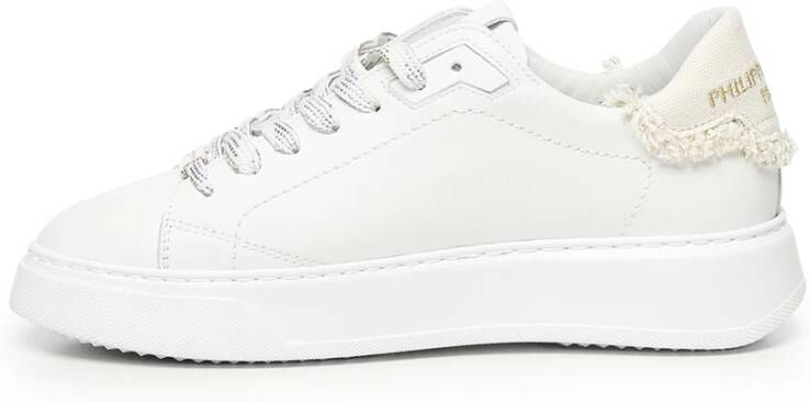 Philippe Model Witte Leren Sneakers met Zilveren Details