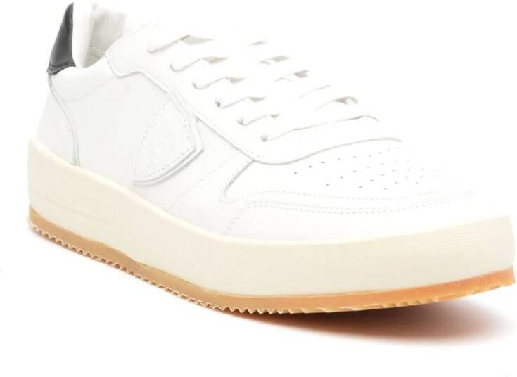 Philippe Model Witte Leren Sneakers met Zwarte Detail White Heren