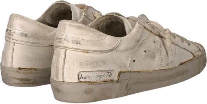 Philippe Model Witte Leren Sneakers Vintage Stijl Beige Heren