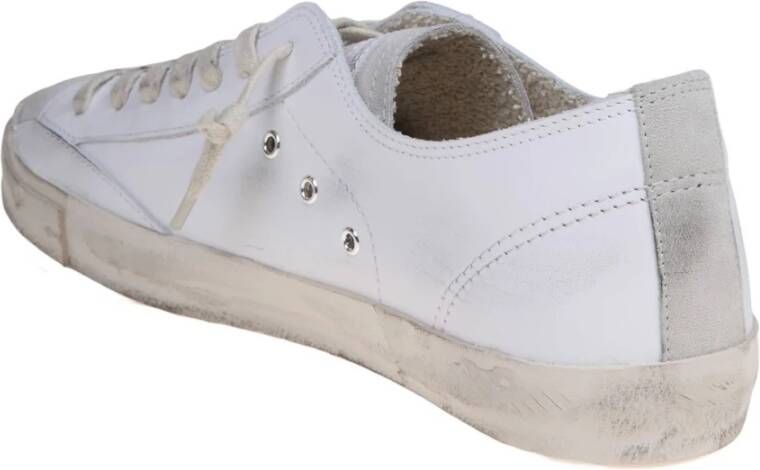 Philippe Model Witte Grijze Leren Sneakers met Vintage Vetersluiting White Heren