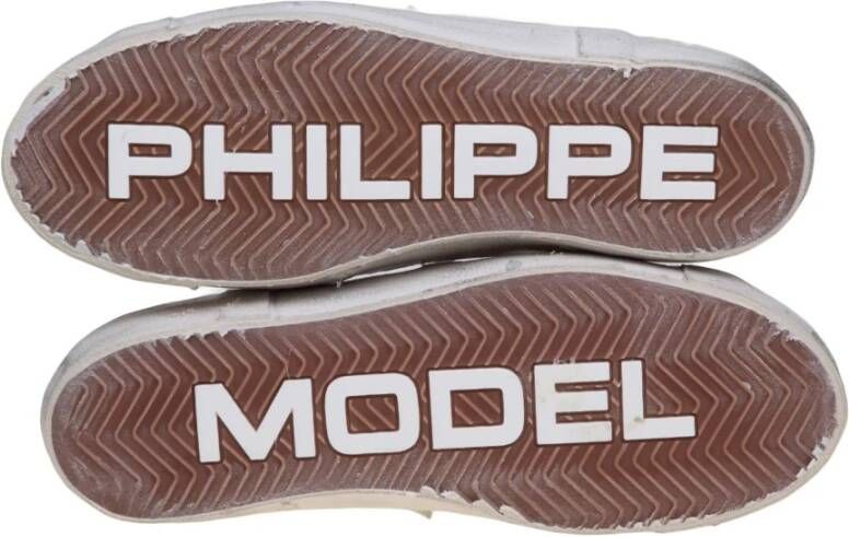 Philippe Model Witte Grijze Leren Sneakers met Vintage Vetersluiting White Heren