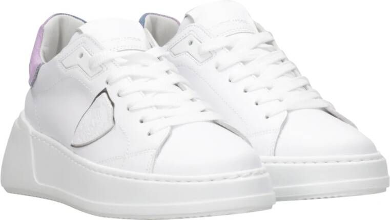 Philippe Model Witte+Lichtblauwe Sneakers met Metallic Accenten White Dames