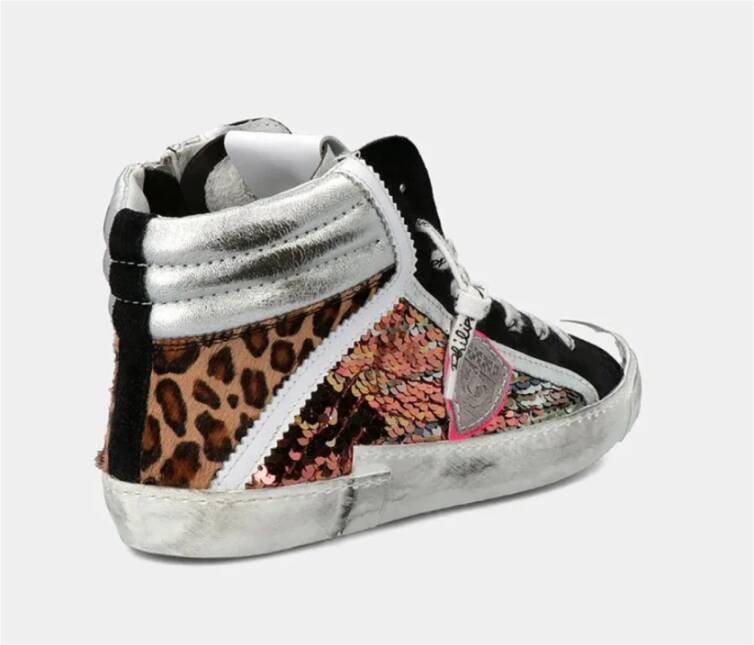 Philippe Model Zilver Leren Paillet Sneakers Gray Dames