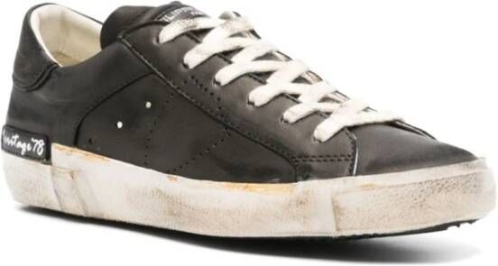 Philippe Model Zwarte Sneakers Vintage Afwerking Vetersluiting Black Dames