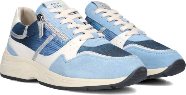 Piedi Nudi Blauwe Leren Stijlvolle Sneakers voor Vrouwen